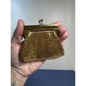 VTG Kiss Lock West Germany Gold Mesh Coin Purse W Rhinestone Disco Diva Boho
